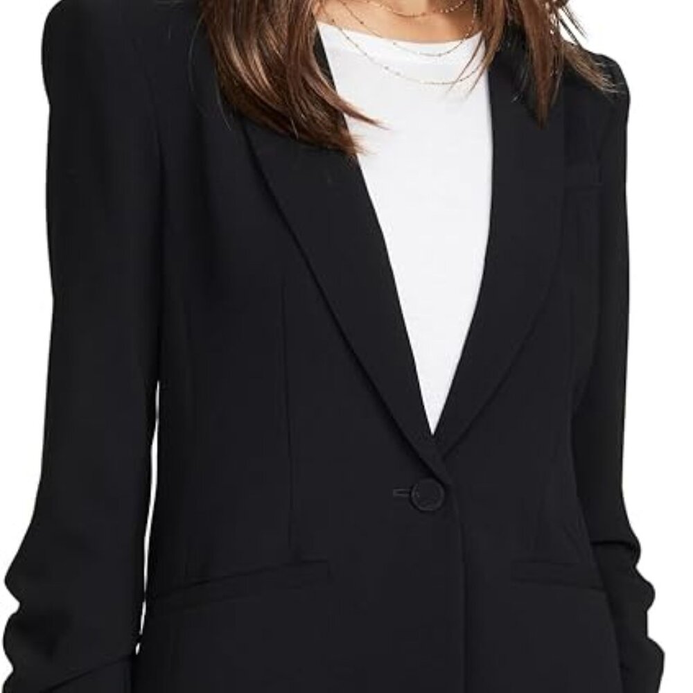 Cinq A Sept Khloe Blazer Womens 8 Black Ruched Sleeve One Button NWOT - Picture 2 of 11